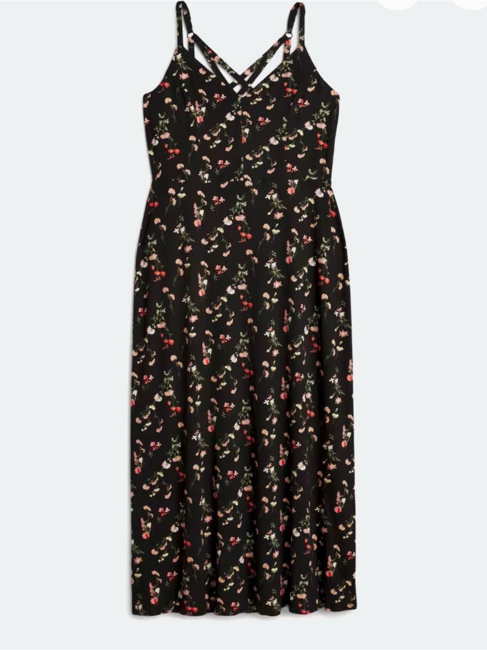 nine britton Black Floral Crisscross Strap Maxi Dress